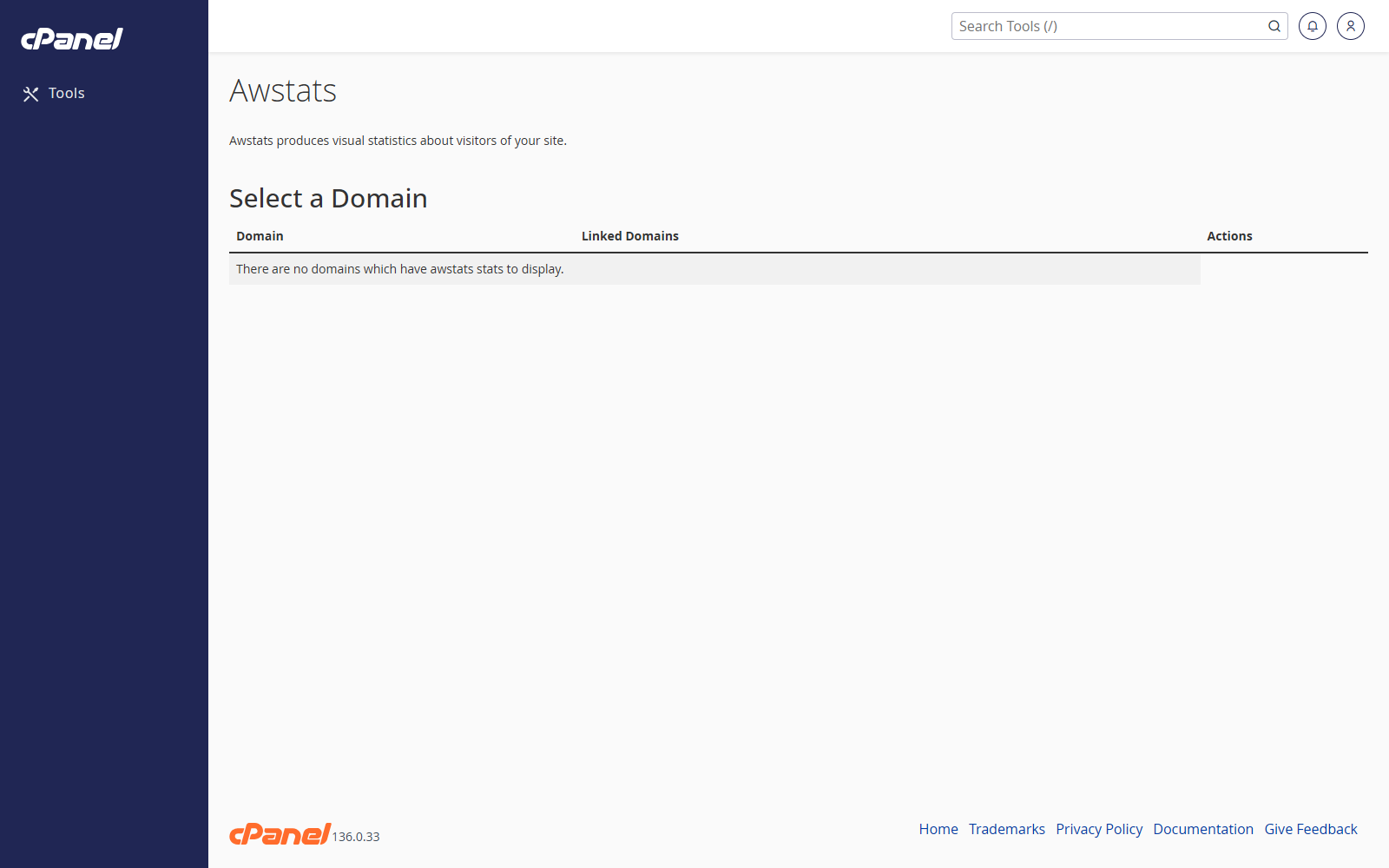 AWStats screen in cPanel