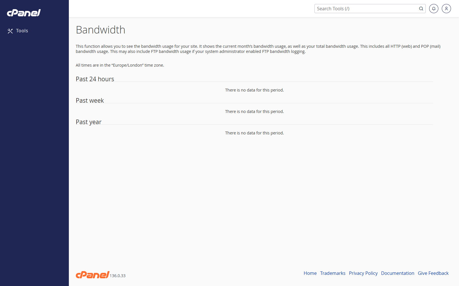 Bandwidth screen in cPanel