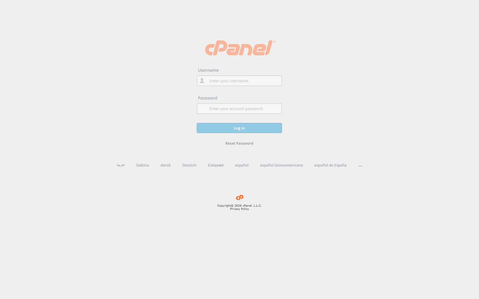 cPanel login screen
