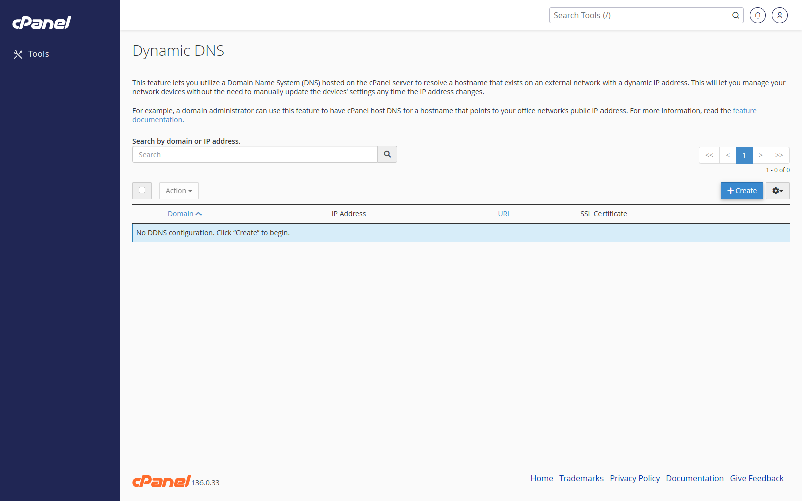 Dynamic DNS screen in cPanel