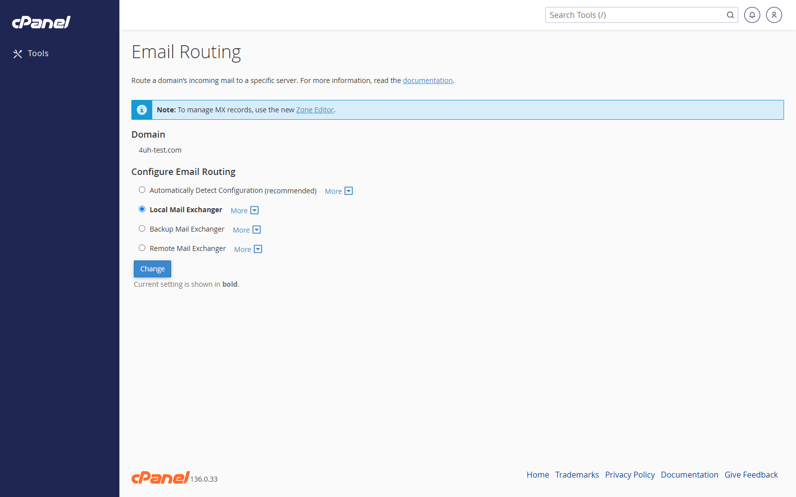 Email Routing screen in cPanel