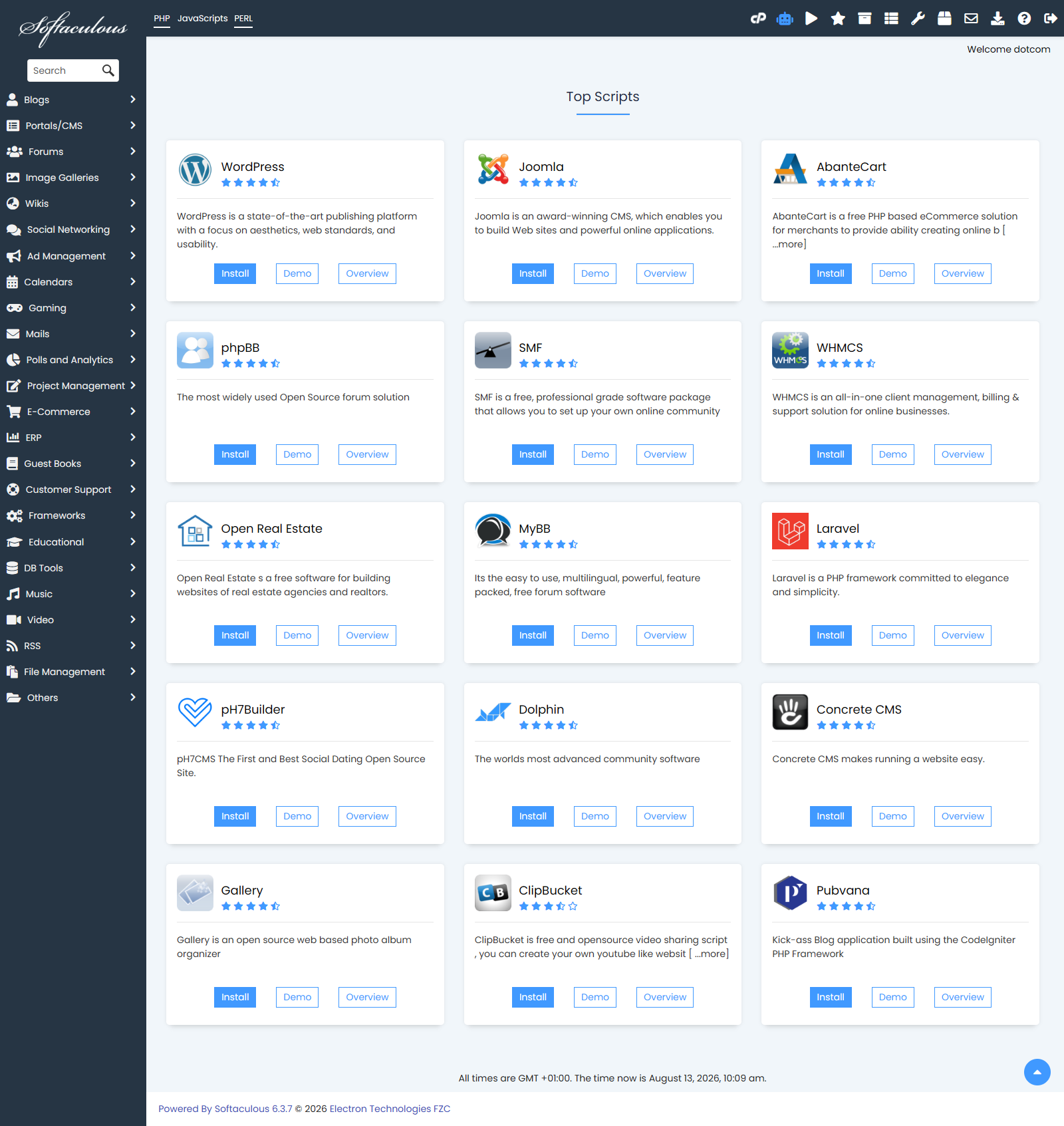 Softaculous Apps Installer screen in cPanel