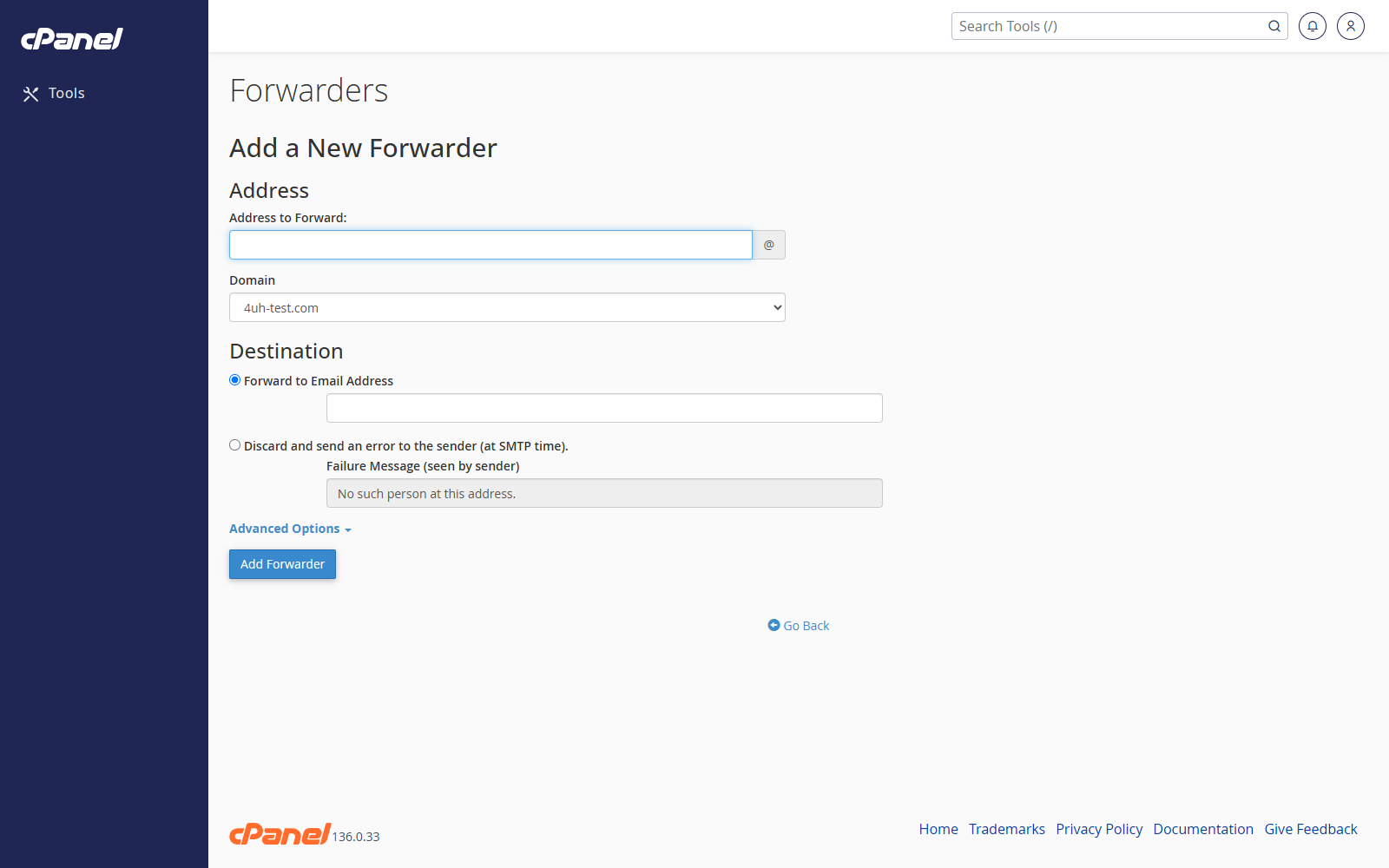 Add Forwarder form