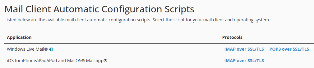 Mail client automatic configuration scripts
