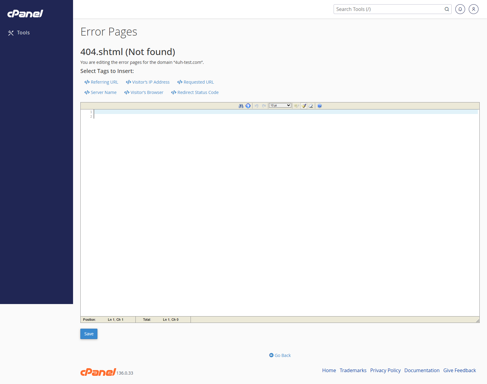 Edit 404 Error Page screen