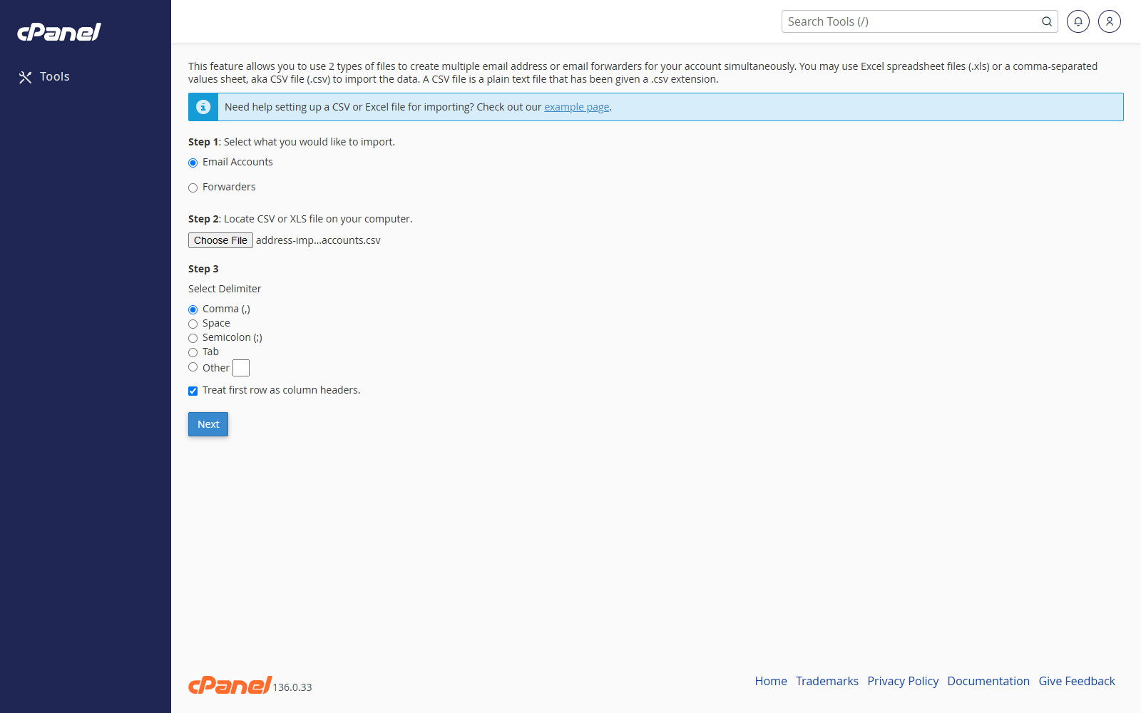 Address Importer file import step