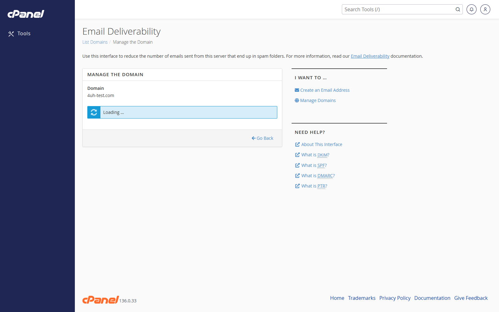 Email Deliverability DNS record management screen
