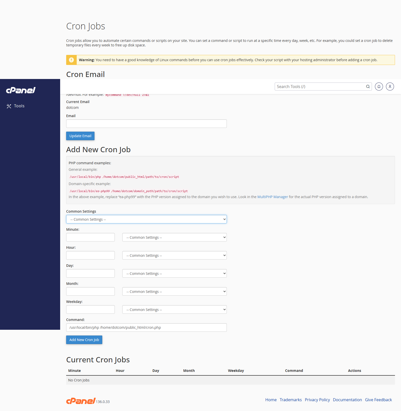 Add Cron Job form
