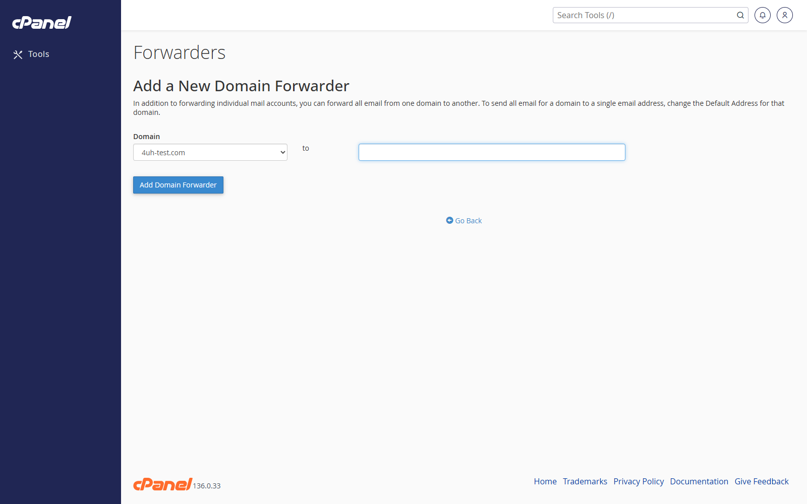 Add Domain Forwarder form