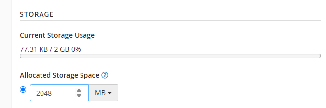 Change storage limit section for an email account