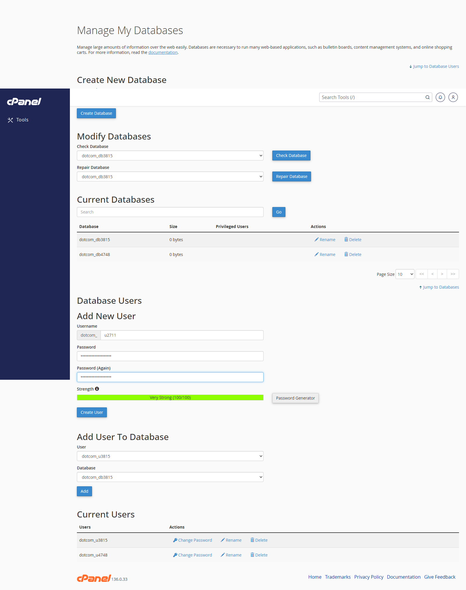 Create MySQL user form