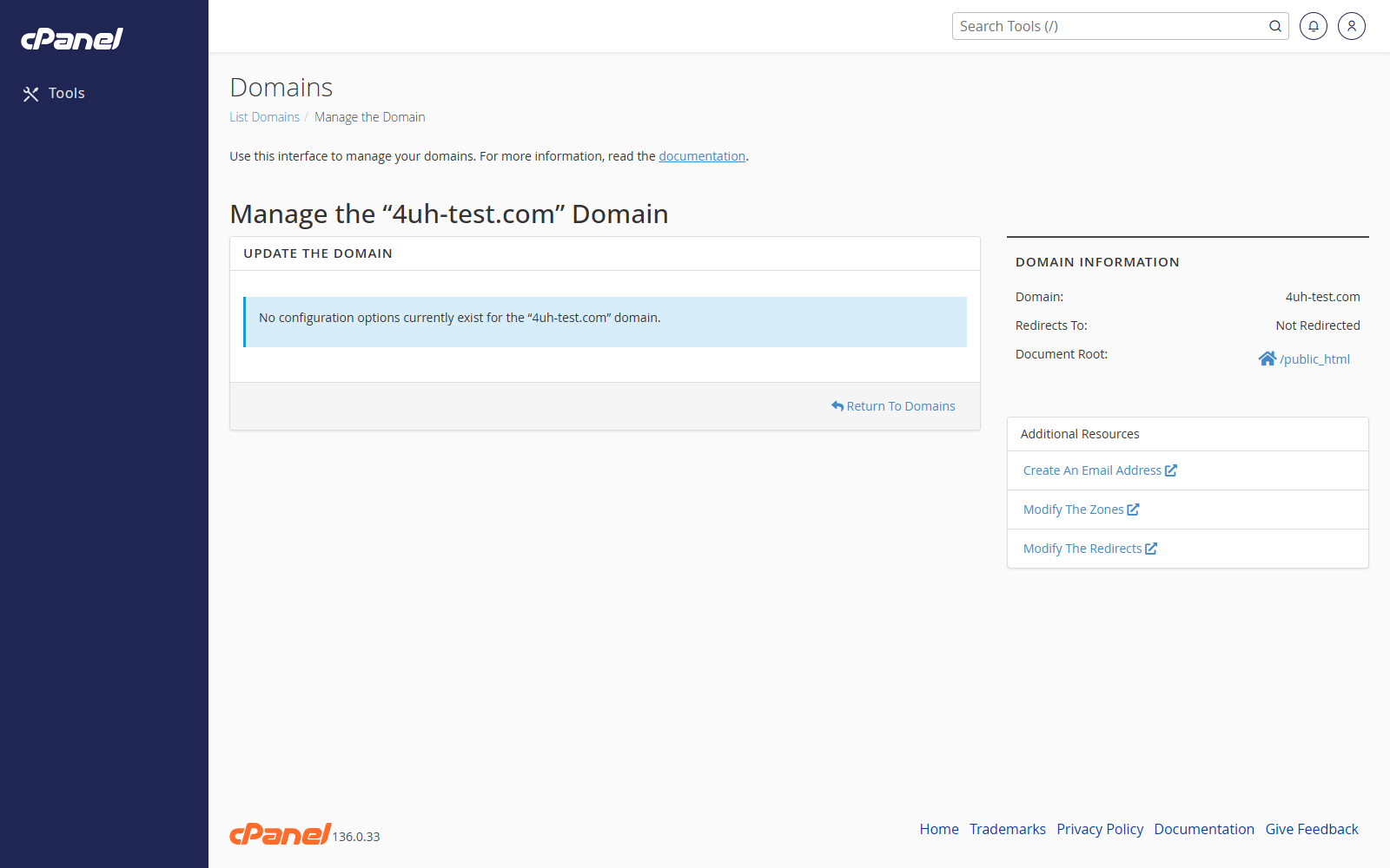 Manage Domain screen