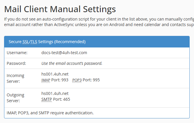 Manual mail client settings
