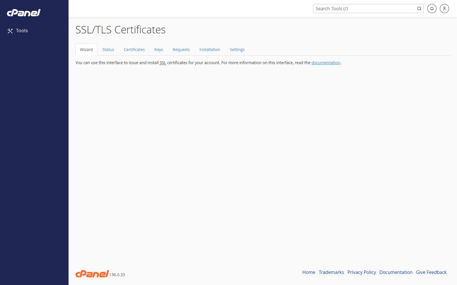 SSL/TLS Certificates wizard tab