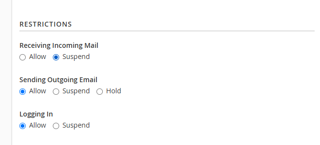 Email account restriction options