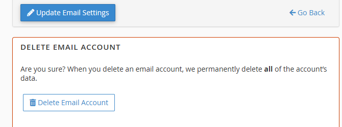 Delete email account section