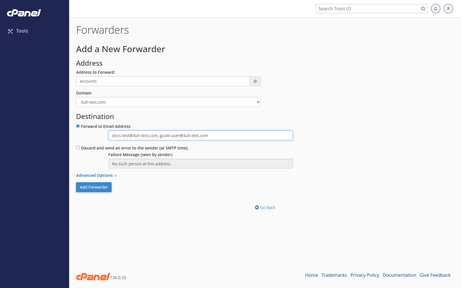 Multiple forwarder destinations example