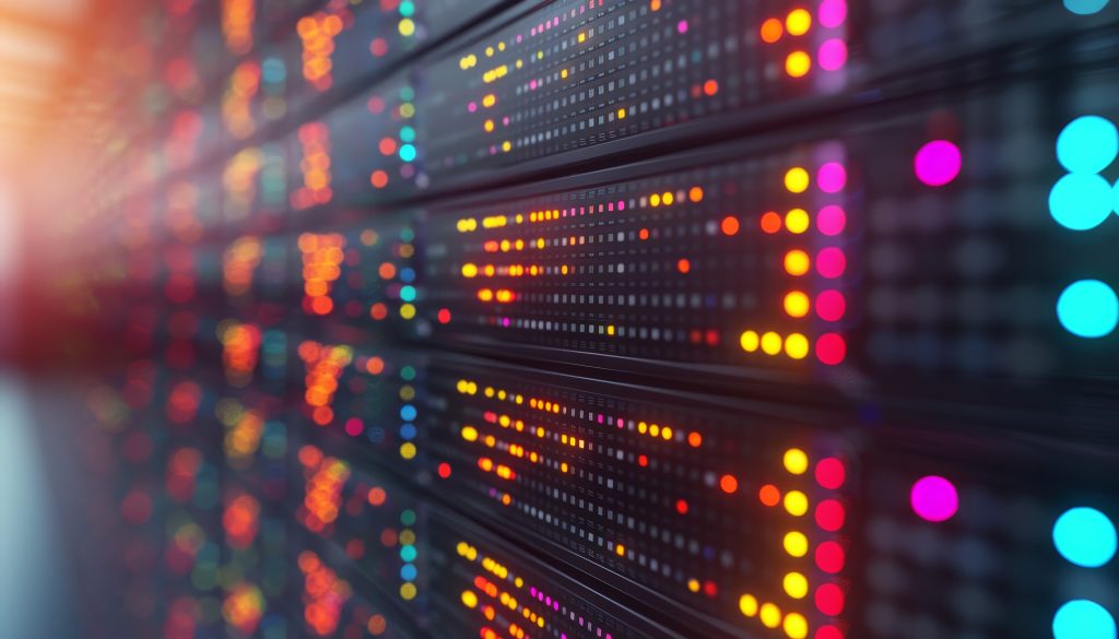 Cloud servers with status lights in a data centre