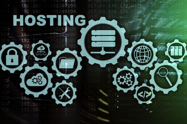 Web hosting terminology written in a notebook beside server icons
