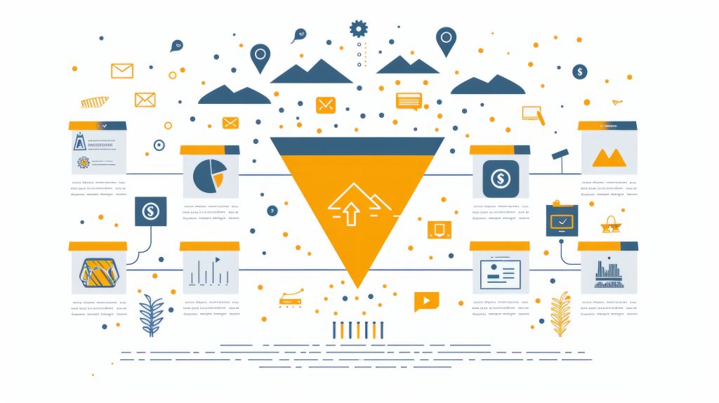 Sales funnel graphic showing leads moving through a buying journey