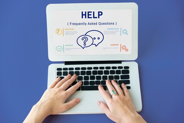 Laptop screen showing a help and frequently asked questions concept