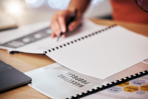 Marketing proposal document and planning notes for content ideas