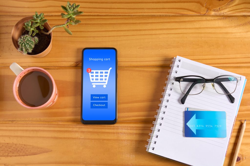 Mobile phone showing an ecommerce checkout interface