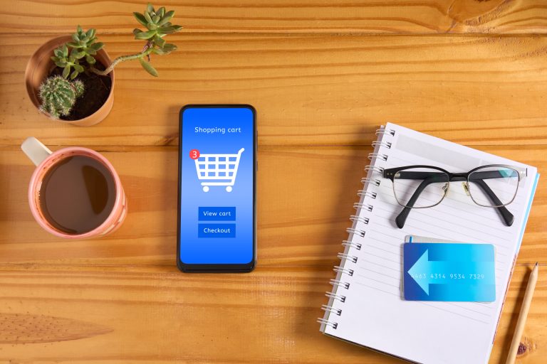Mobile phone showing an ecommerce checkout interface