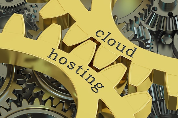 Cloud hosting concept shown with interlocking gears
