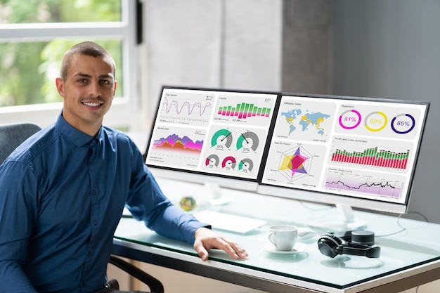 Small business marketing dashboard with AI assistant concept