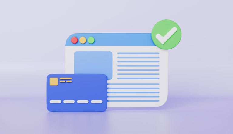 Online payment concept with credit card and checkout confirmation
