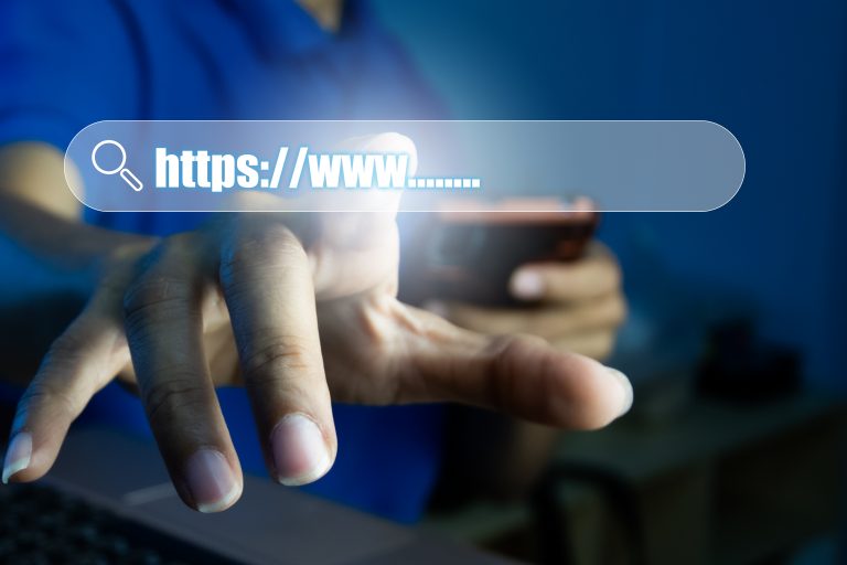 Website domain registration concept with domain name search
