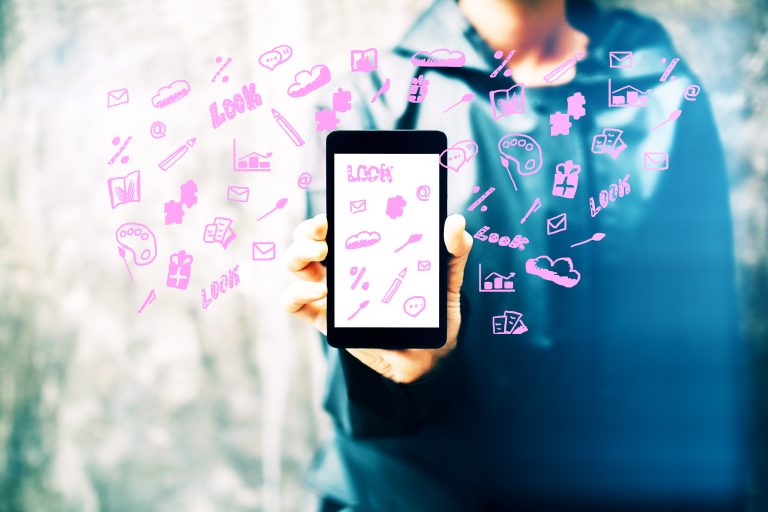 Phone with social media icons