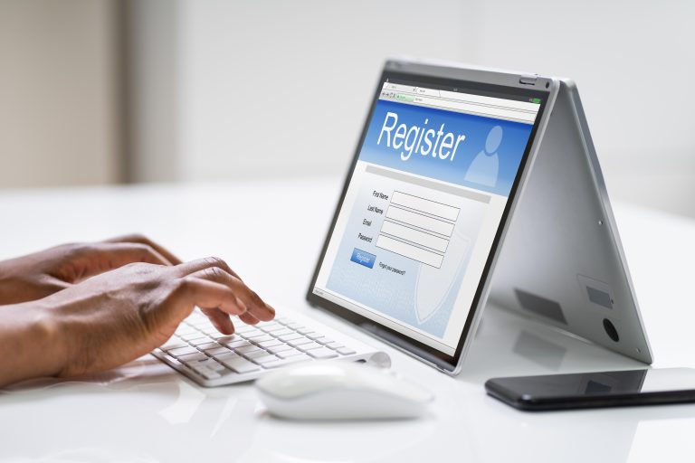 Online registration form representing website sign-up