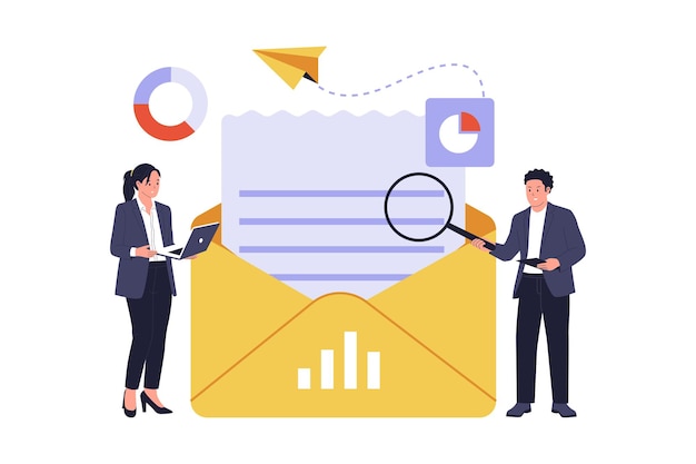 Email inbox with open rate chart and message notifications