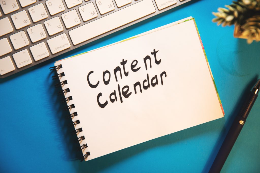 Notebook content calendar used for planning website updates