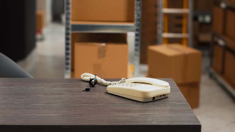 Warehouse shelves with packaged ecommerce orders ready for dispatch