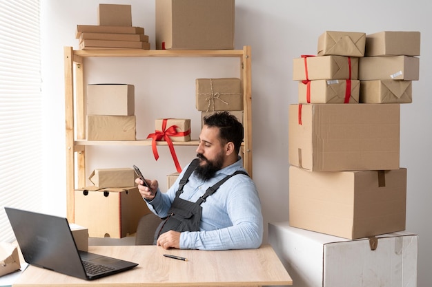 Busy online store preparing for seasonal sales