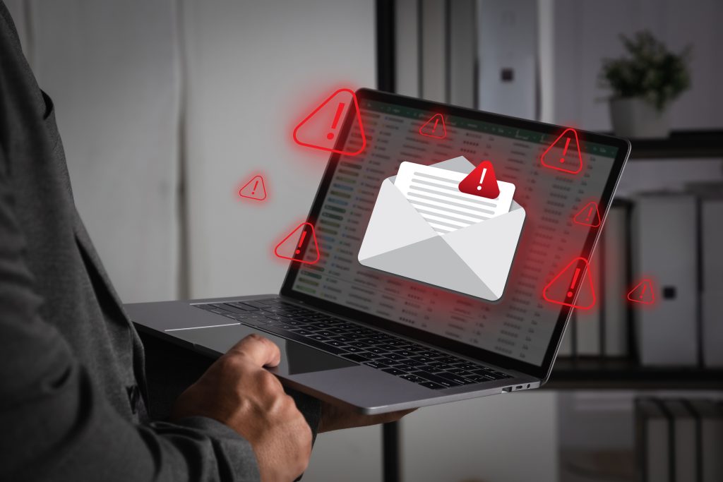 Email security warning showing spam and phishing detection