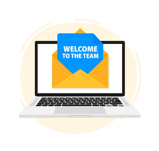 Welcome email message on a laptop screen