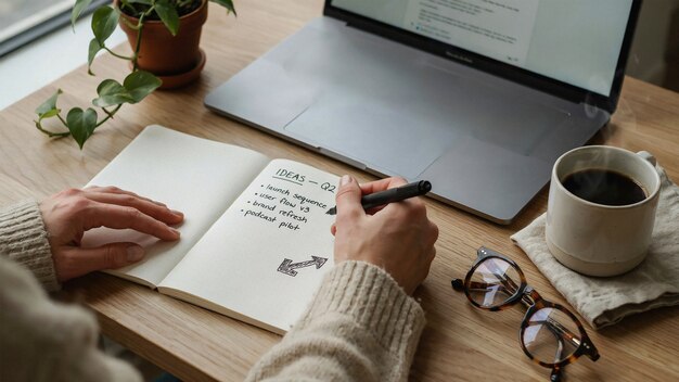 Blog headline ideas being edited on a notepad