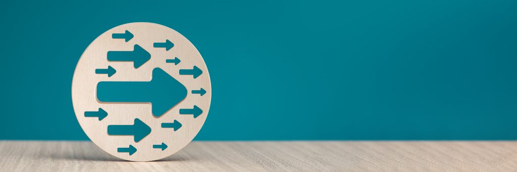 Arrow pointing to the right on a blue background