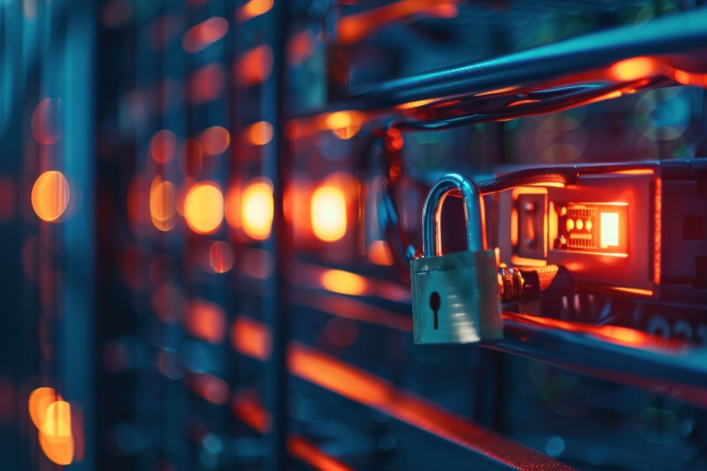 Padlock securing network equipment in a data centre