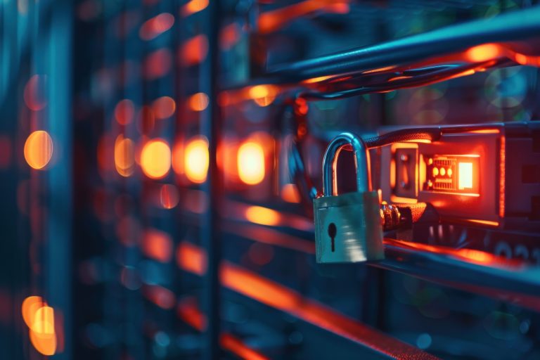Padlock securing network equipment in a data centre