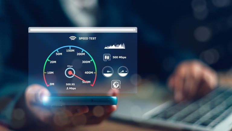 Internet speed test graphic representing WordPress website performance