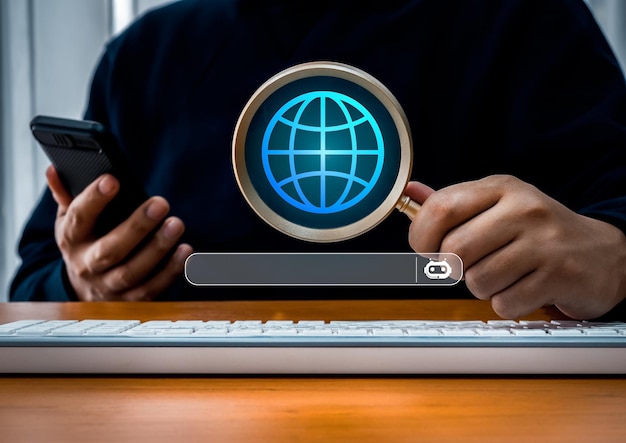 Search bar and globe concept representing search snippets