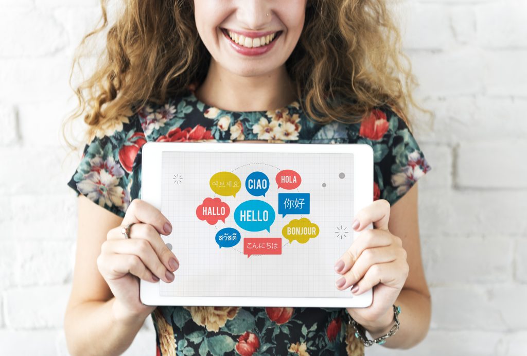 Speech bubbles showing greetings in different languages