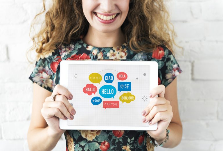 Speech bubbles showing greetings in different languages