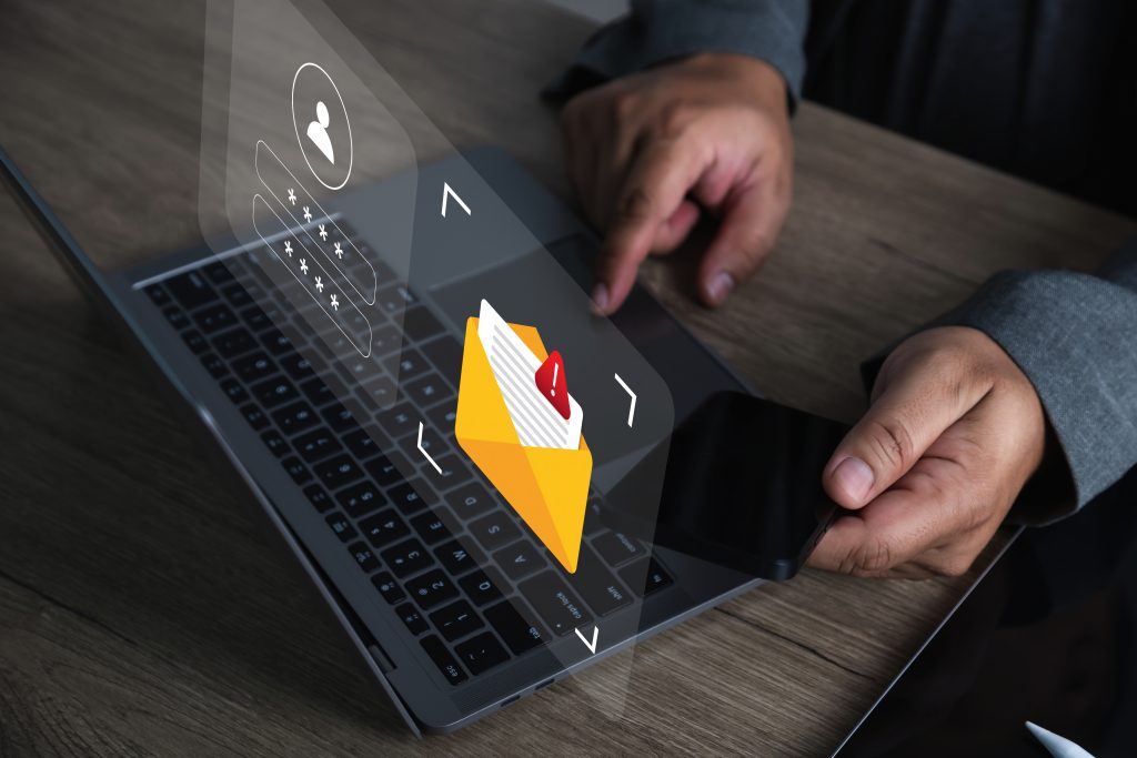 Business email security alert on a laptop