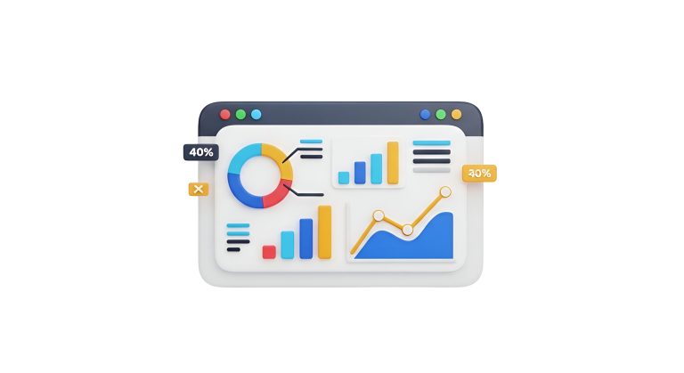 Analytics dashboard with charts and graphs for website redesign planning